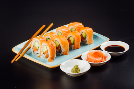 Sushi rolls ready to eat, japanese foodの写真素材