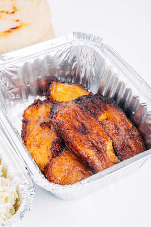 fried plantain, also called platano macho frito or slicesの写真素材