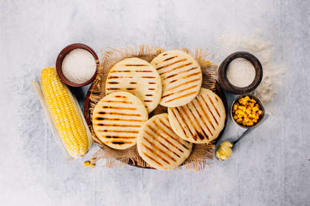 Top view of arepas made with corn flour, Latin American food conceptの写真素材
