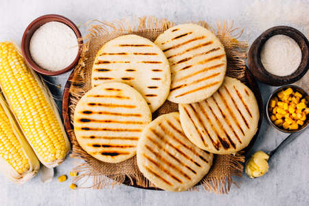 Top view of arepas made with corn flour, Latin American food conceptの写真素材