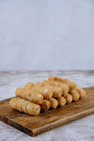 Fried tequeÃ±os, fingers stuffed with salty artisanal cheese, typical Venezuelan and Latin...