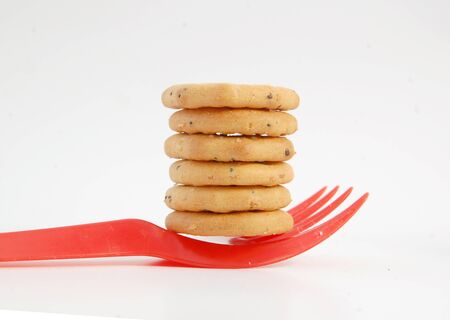 Crackers on forkの写真素材
