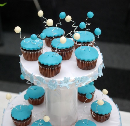 Blue cupcakesの写真素材