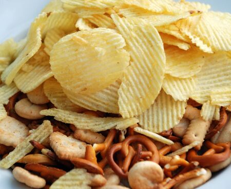 Potato chips on a plateの写真素材