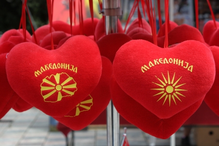 hearts, souvenirs from ohrid macedonia, main street shopの写真素材