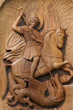 wooden icon of saint georgeの写真素材