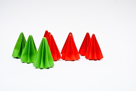 red and green Origami unitsの写真素材