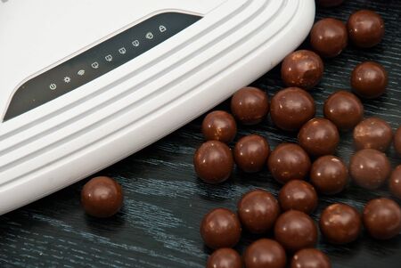 Dark brown Chocolate balls and sticksの写真素材