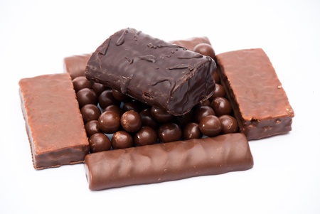 chocolate bars and chocolate ballsの写真素材