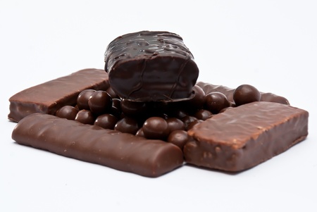 chocolate bars and chocolate ballsの写真素材
