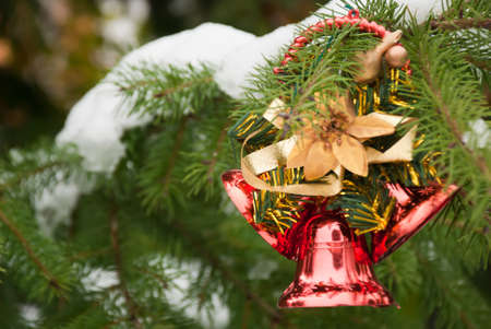 Christmas background,card with snow and bellsの写真素材