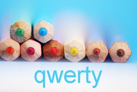 qwerty text and pencilsの写真素材