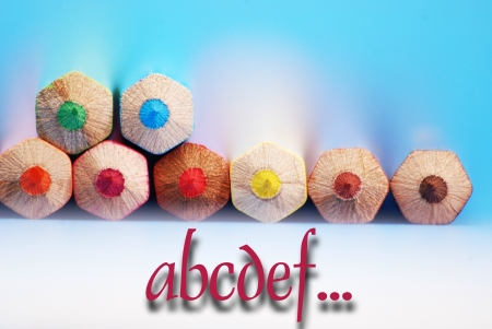 Alphabet text and pencilsの写真素材