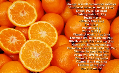 oranges, nutrition facts, textの写真素材