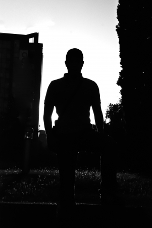 man silhouette among wallsの写真素材