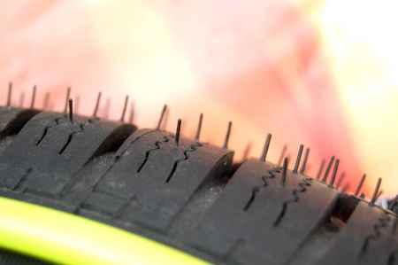 Close up of new winter tireの写真素材