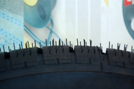 Close up of new winter tireの写真素材