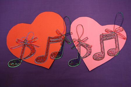 valentine music notes on heartsの写真素材