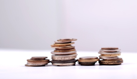 Money,coins,  over white backgroundの写真素材
