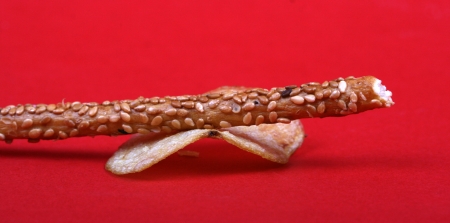 sesame stick and potato chipの写真素材