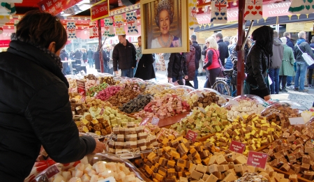 Truffles and fudges from UK in market,malmo,april,2013のeditorial素材