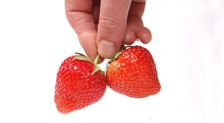 hand holding Fresh strawberryの写真素材