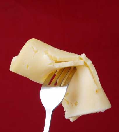 Cheese on a forkの写真素材