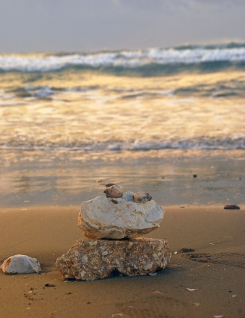 beach zen like stones in zakinthos, greeceの写真素材