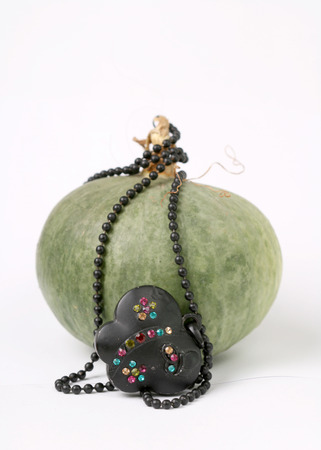 Black necklace with gemsの写真素材