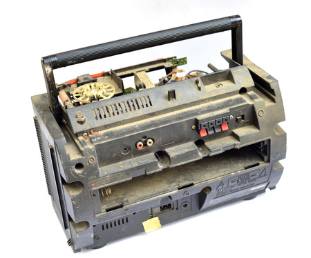 Vintage dusty stereo radio cassette recorder, backの写真素材