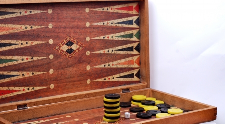 dices on the backgammon deskの写真素材