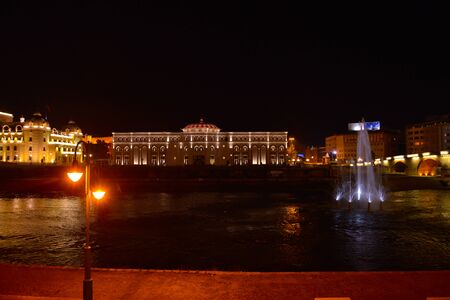 skopje, macedonia by nightの写真素材