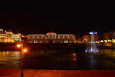 skopje, macedonia by nightの写真素材