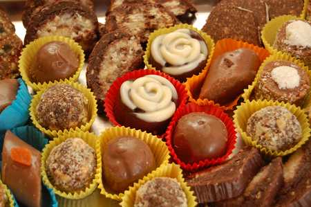 Homemade various chocolate trufflesの写真素材