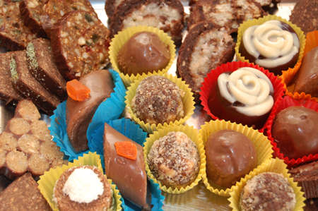 Homemade various chocolate trufflesの写真素材