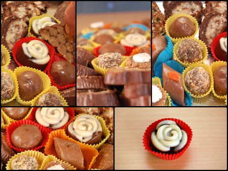 Collage of Homemade various chocolate trufflesの写真素材