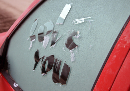I love you text on frozen  car windowの写真素材