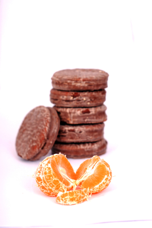 tangerine and cookiesの写真素材