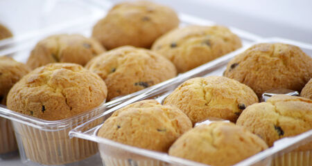 Cupcakes in a plastic boxの写真素材