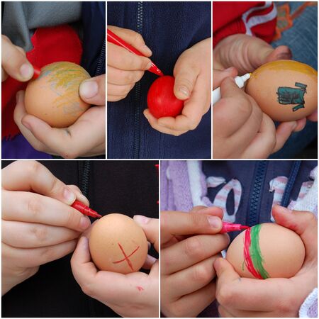 painting easter eggsの写真素材