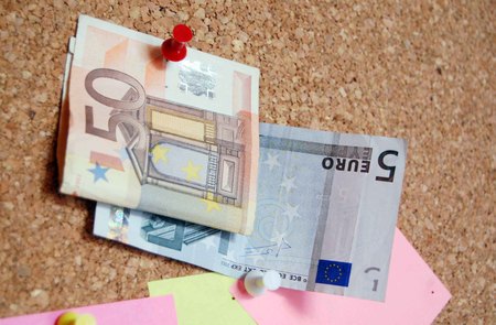 Euro banknotes money on notice  board
