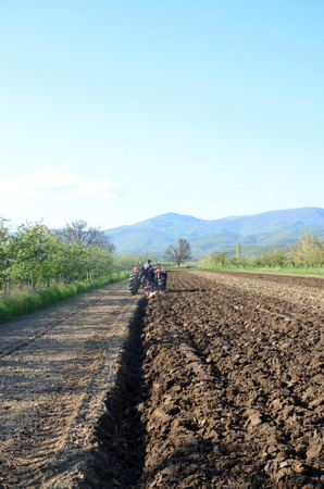 Agriculture ploughing tractor at workの写真素材