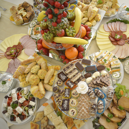 Table with foodの写真素材