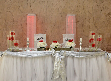 bride and groom table decorationの写真素材
