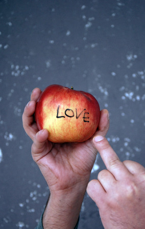 love text on red appleの写真素材