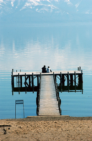 Romance on a wooden pier , Great Lake Prespa, Macedoniaの写真素材