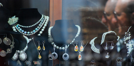 jewelry beads in the windowの写真素材