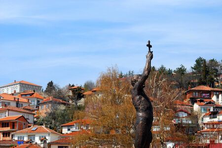 Photo of a  Catcher of a Cross, a statue in Ohrid, Macedoniaの写真素材