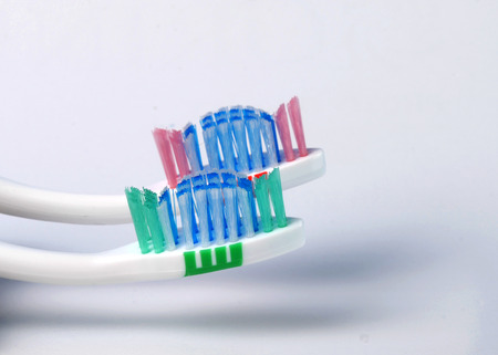 close-up blue  and red tooth brush,picture of a