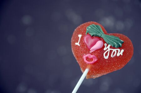 heart shaped lolly pop  iwth text i love youの写真素材
